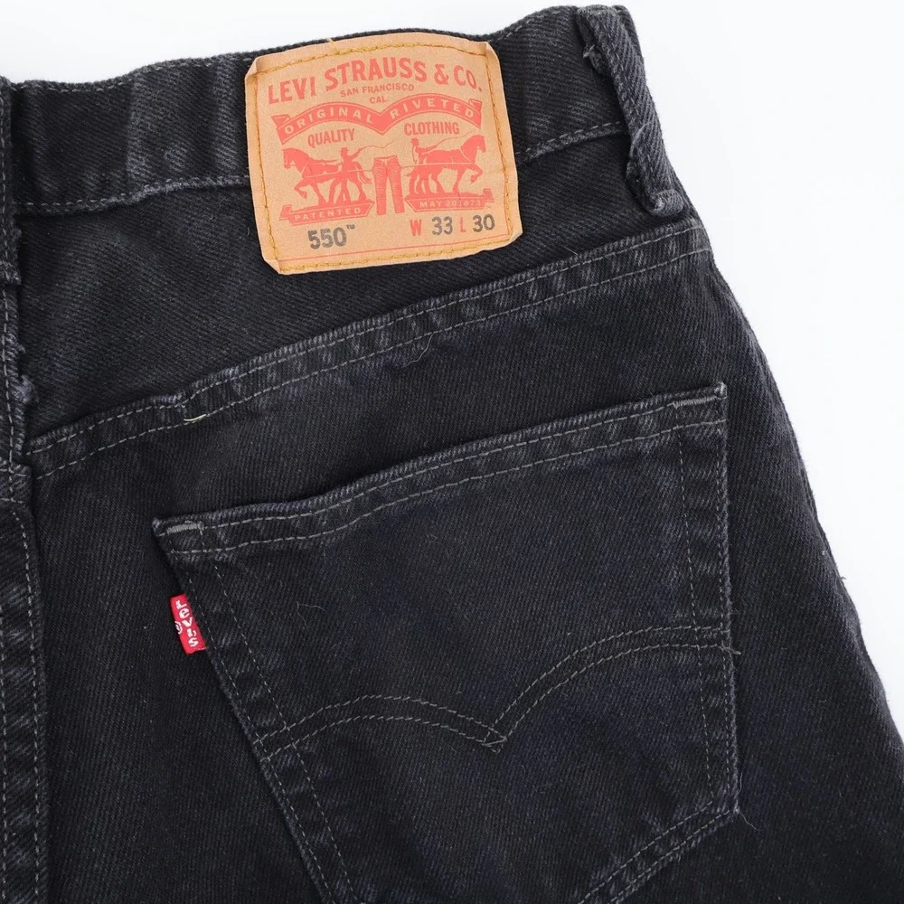 Levi 550 Black Relaxed‎ Fit Tapered Leg Jeans Denim Mens 33x28